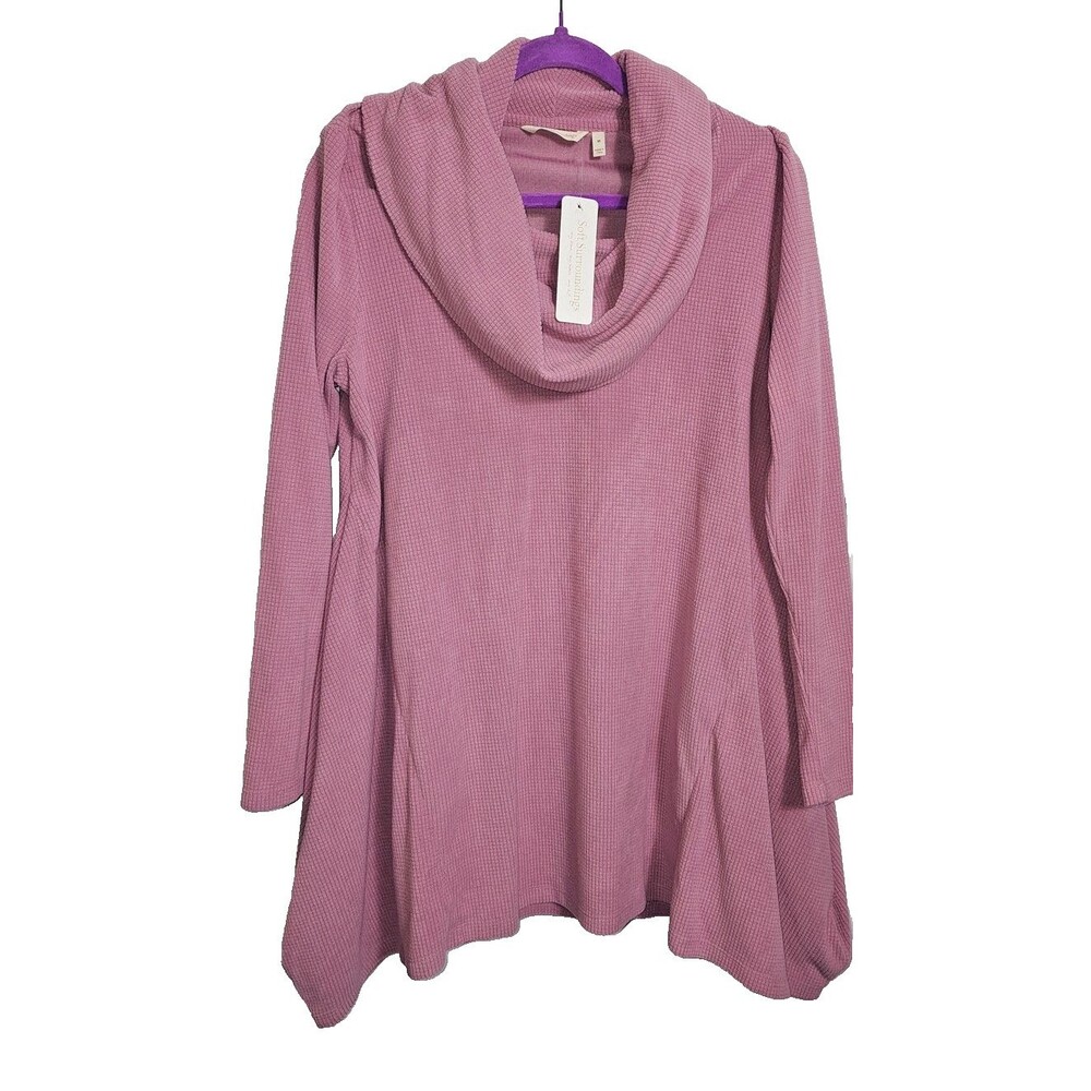 NWT Soft Surroundings Blouse Womens M Pink Cowl Neck Knit Tunic Textured